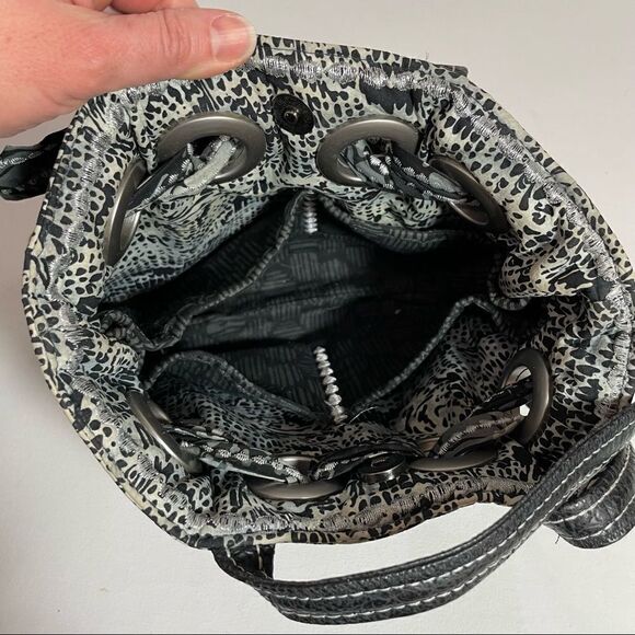 Handmade hand sewn black and gray batik fabric bag with tons of pockets! - Picture 7 of 12